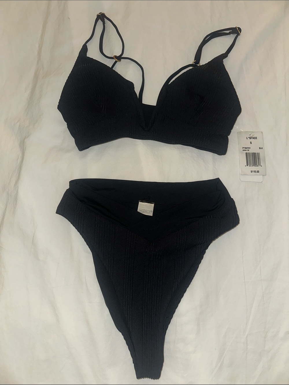 l*space Black Ribbed V-Waist Bikini Set